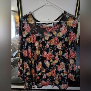 Floral Black and Pink Women's Top